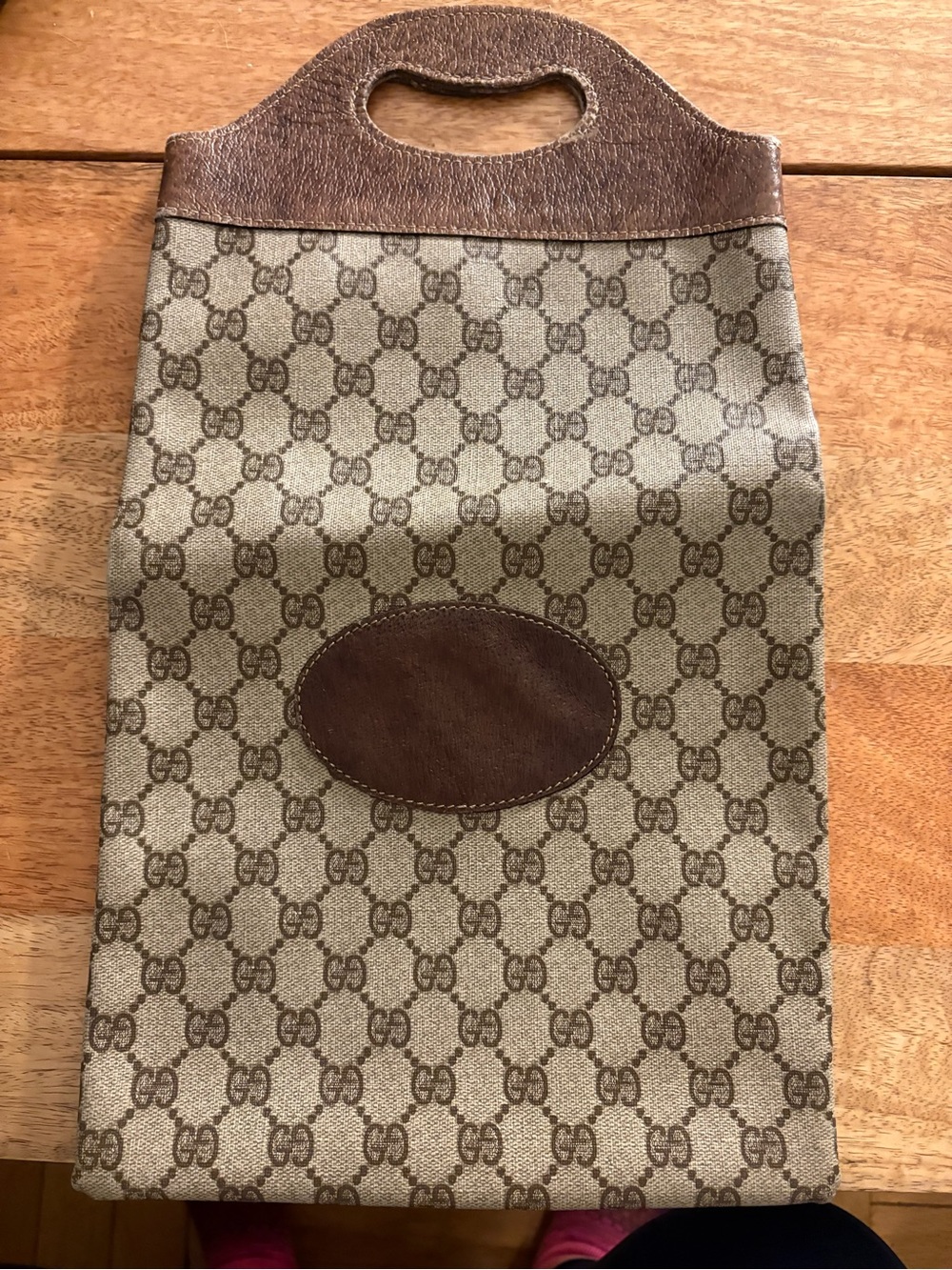 Gucci Beige and Brown Monogram Top-Handle Pouch Vintage